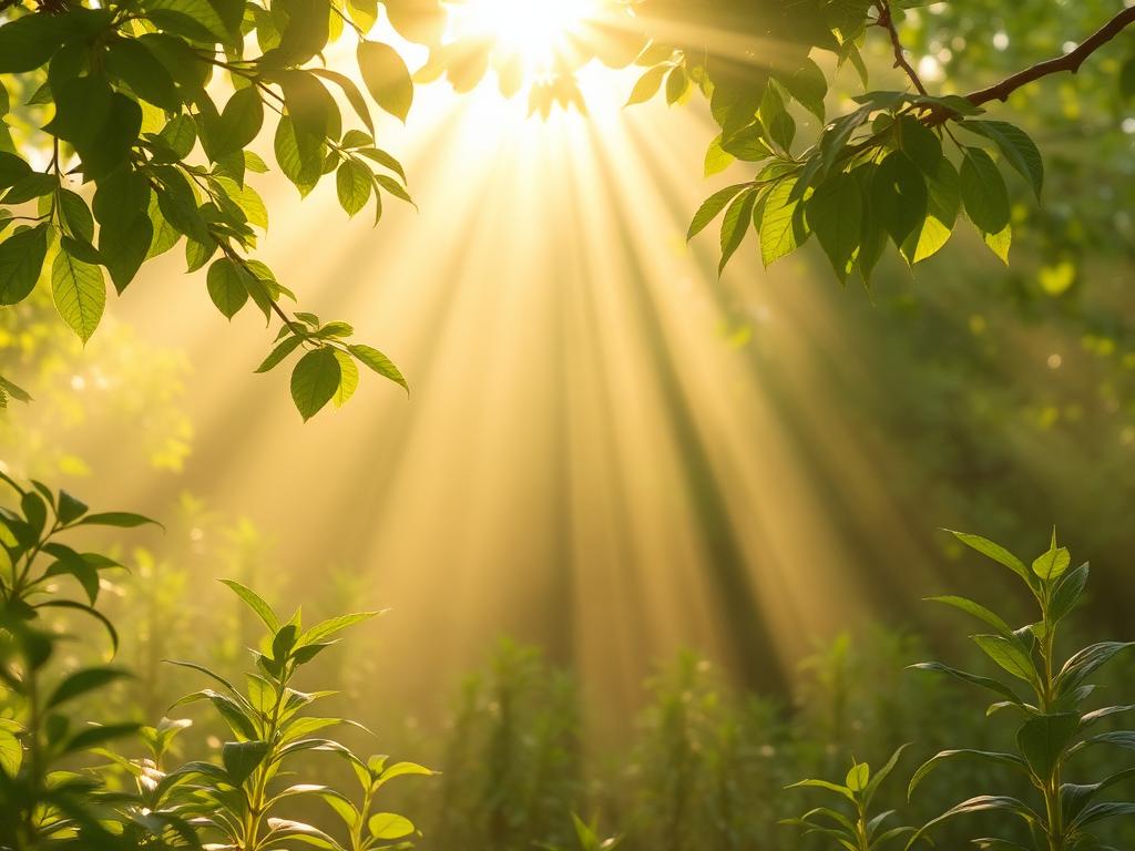 Peaceful outdoor environment with soft sunlight and greenery